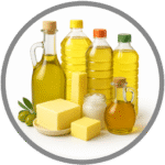 Edible oils, fats, and waxes from animal or vegetable sources