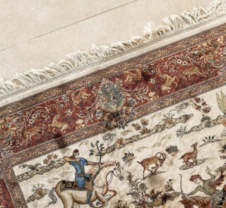 Handwoven Iranian Carpet with intricate patterns and vibrant colors, ideal for luxury home decor and international trade.